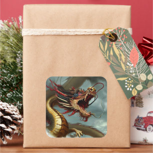 Beautiful Fierce Red Dragon Square Sticker