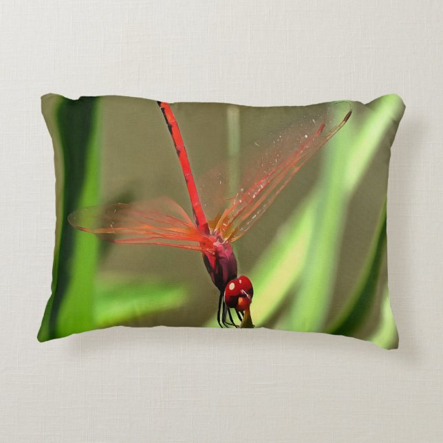 Beautiful Firecracker Dragonfly Acrylic Painting Decorative Pillow (Back)