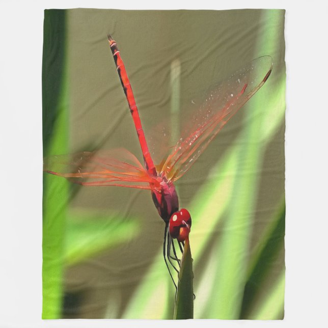 Beautiful Firecracker Dragonfly Acrylic Painting Fleece Blanket (Front)
