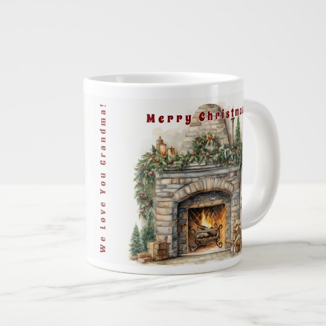 Beautiful Fireplace Christmas Candles Holly Wreath Giant Coffee Mug (Front Right)