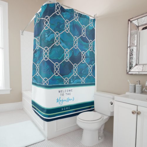 Beautiful fishing net blue ocean gradient custom shower curtain