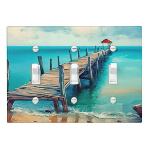 Beautiful Fishing Pier Illustration Art Light Switch Cover