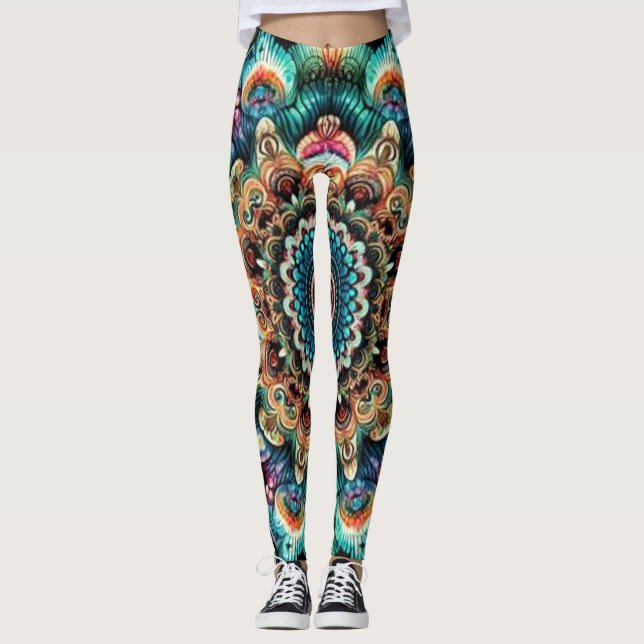 Beautiful Fitted Psychedelic Circles Leggings  (Front)