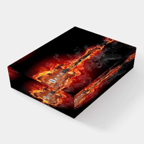 Beautiful Flaming Electric Guitar Image Paperweight