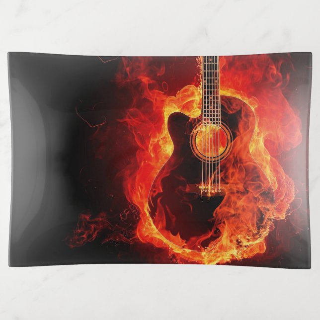 Beautiful Flaming Guitar Image Trinket Tray (Front)