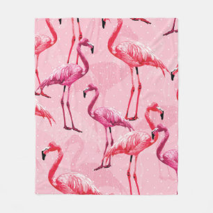 Beautiful Flamingo Bird Pink Seamless Pattern illu Fleece Blanket