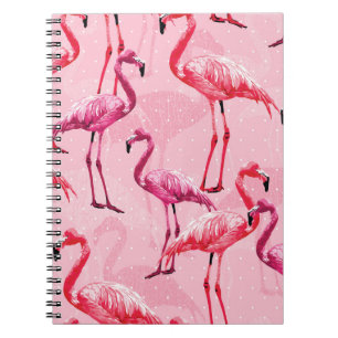 Beautiful Flamingo Bird Pink Seamless Pattern illu Notebook