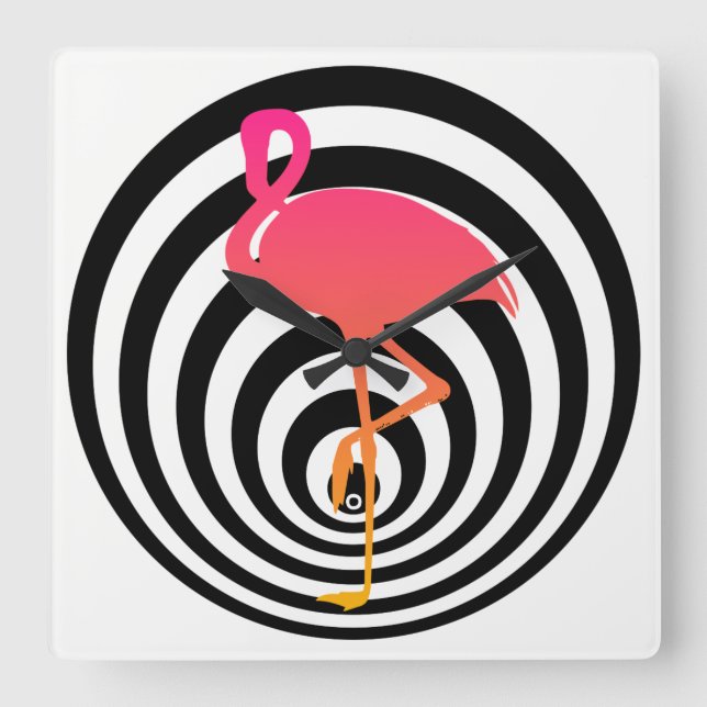 Beautiful flamingo in circles square wall clock (Front)