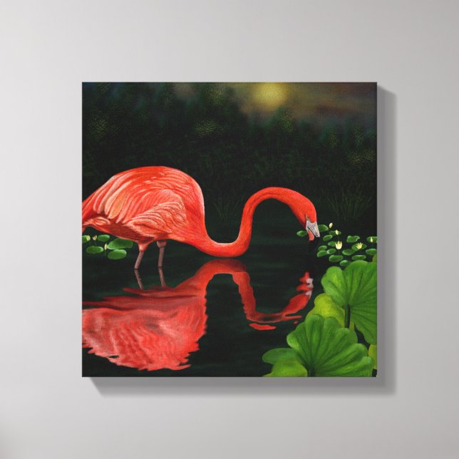 Beautiful Flamingo in Pond Wrapped Canvas Print (Front)