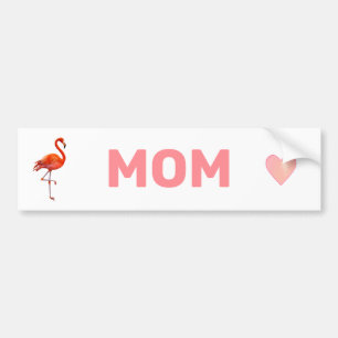 Beautiful Flamingo & Mom Pink Text on White Bumper Sticker