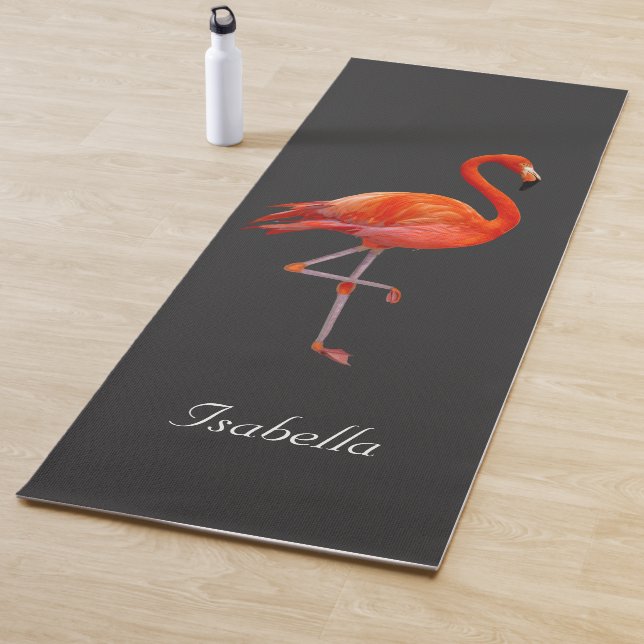 Beautiful flamingo on black personalized  yoga mat (In Situ)