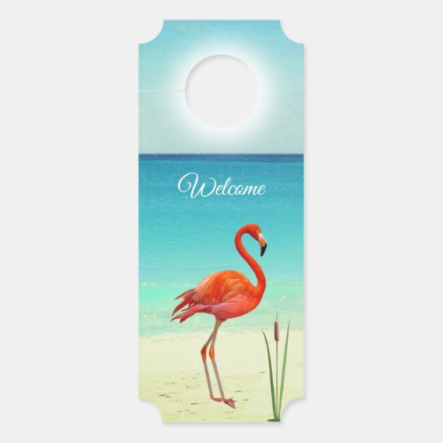 Beautiful Flamingo on the Beach Welcome Door Hanger