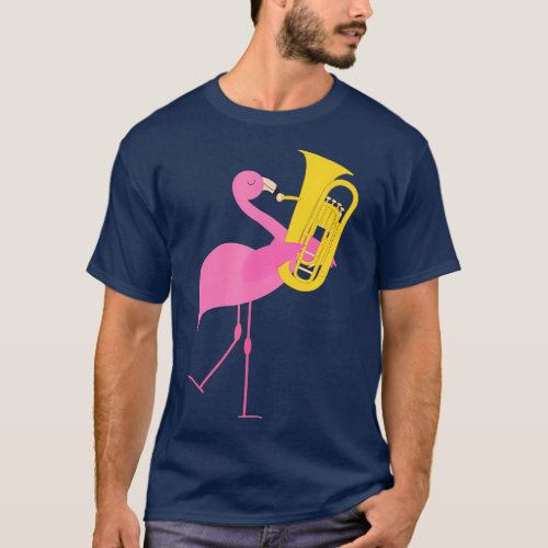 Beautiful Flamingo Playing Tuba Musician T_Shirt