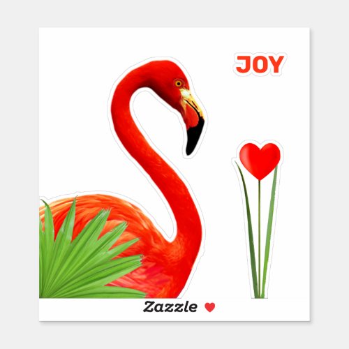 Beautiful Flamingo with Palm Leaves  Heart Sticker