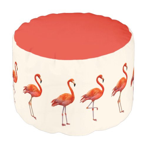 Beautiful Flamingos on Light Beige and Coral Pouf