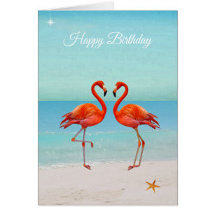 Beautiful Flamingos on the Beach  Birthday Card