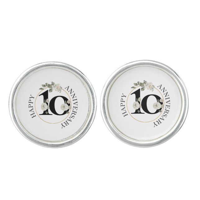 Beautiful Floral 10th ANNIVERSARY Cufflinks (Front)
