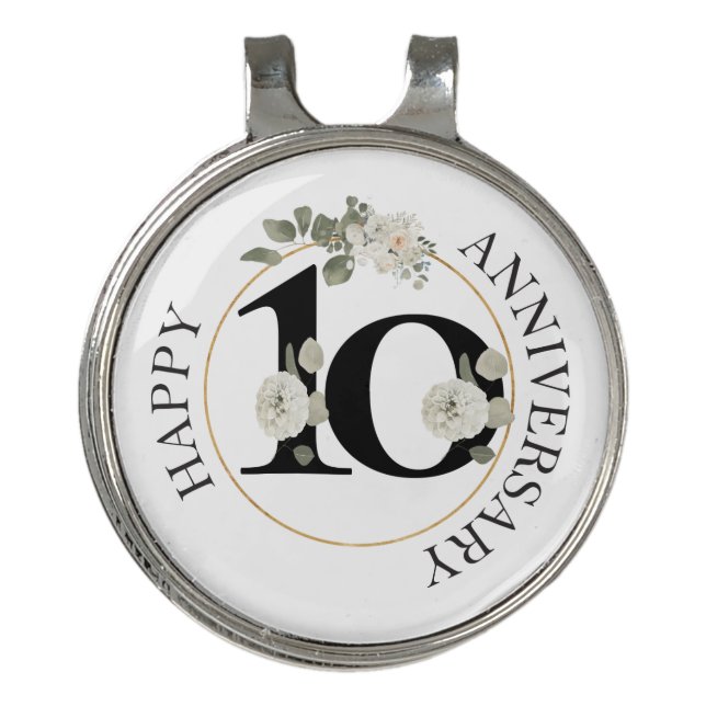 Beautiful Floral 10th Anniversary Golf Hat Clip (Front)