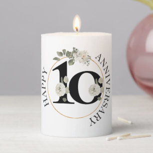 Beautiful Floral 10th ANNIVERSARY Pillar Candle
