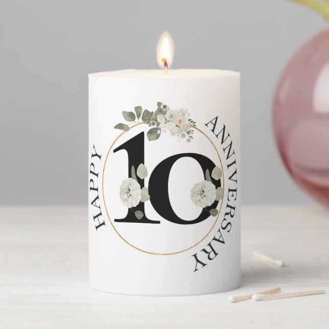 Beautiful Floral 10th ANNIVERSARY Pillar Candle (In Situ)