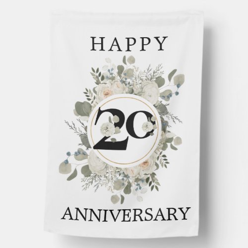 Beautiful Floral 20th Happy Anniversary House Flag