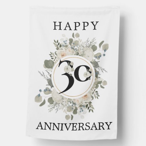 Beautiful Floral 30th Happy Anniversary House Flag