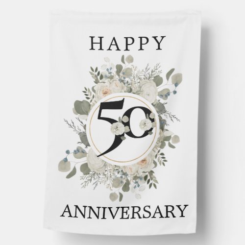 Beautiful Floral 50th Happy Anniversary House Flag