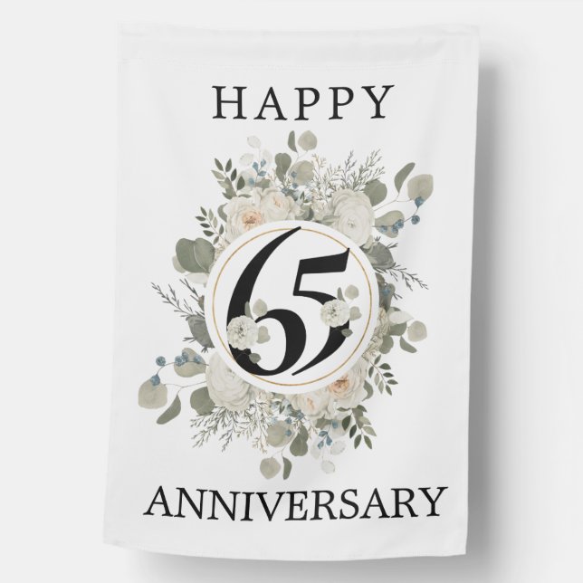Beautiful Floral 65th Happy Anniversary House Flag (Front)
