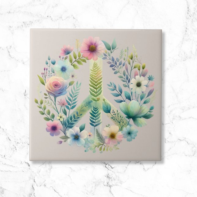 Beautiful Floral 70s Retro  Peace Sign Ceramic Tile (Creator Uploaded)
