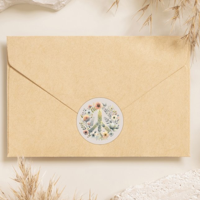 Beautiful Floral 70s Retro Peace Sign Classic Round Sticker (Creator Uploaded)