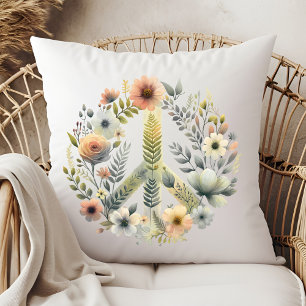Beautiful Floral 70s Retro Peace Sign Throw Pillow