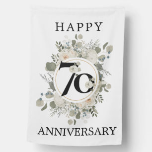 Beautiful Floral 70th Happy Anniversary House Flag