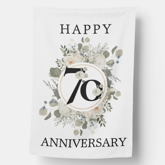 Beautiful Floral 70th Happy Anniversary House Flag (Front)
