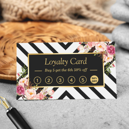Beautiful Floral Abstract Stripes Loyalty Card