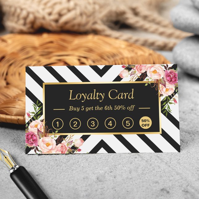Beautiful Floral Abstract Stripes Loyalty Card (Creator Uploaded)