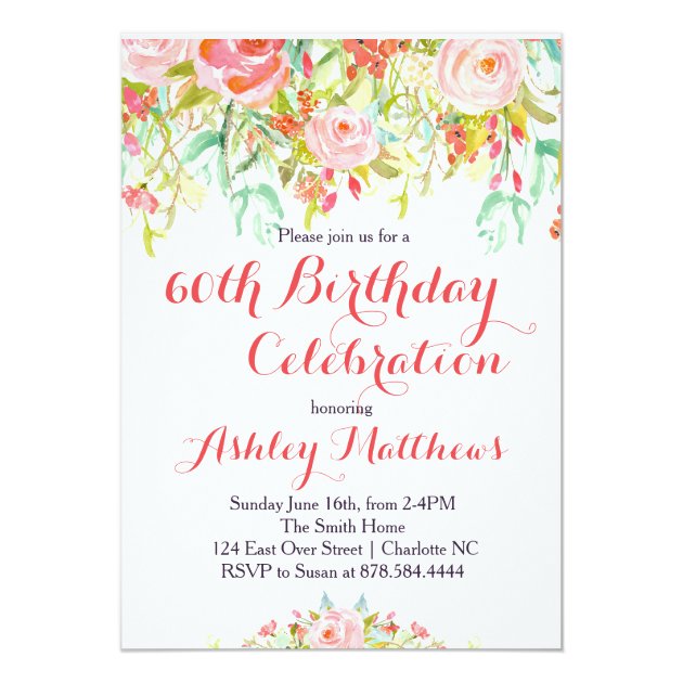 Beautiful Floral Adult Birthday Invitation