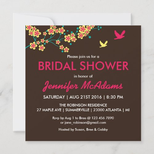 Beautiful Floral and Bird Bridal Shower Invitation