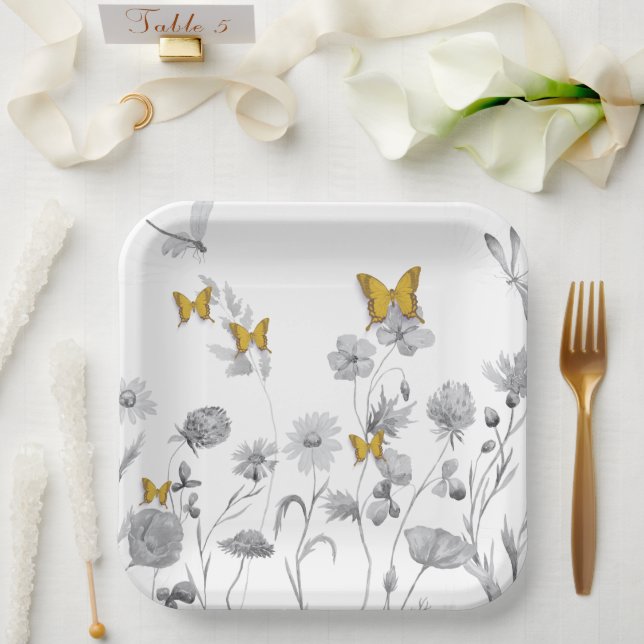 Beautiful floral and butterfly  paper plates (Wedding)