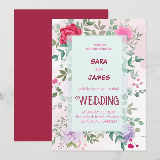 Beautiful Floral And  Elegant Blush Rose Wedding Invitation (Front/Back)