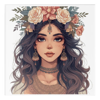 Beautiful Floral Anime Girl – Soft Pastel Aesthe Acrylic Print