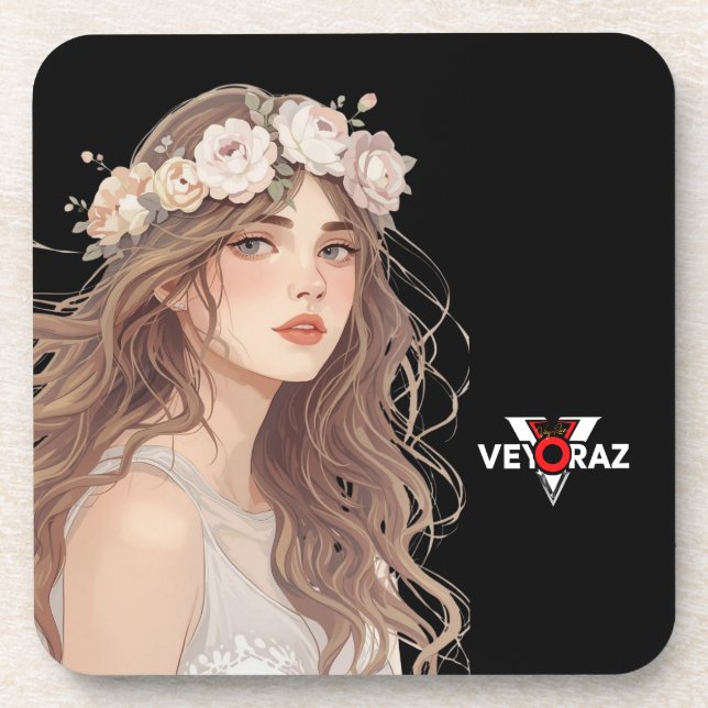 Beautiful Floral Anime Girl – Soft Pastel Aesthe Beverage Coaster (Front)