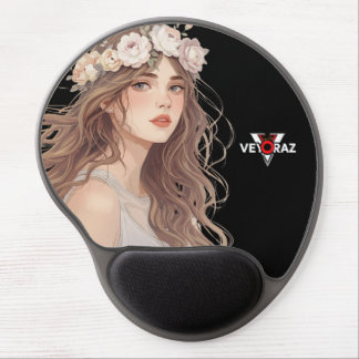 Beautiful Floral Anime Girl – Soft Pastel Aesthe Gel Mouse Pad
