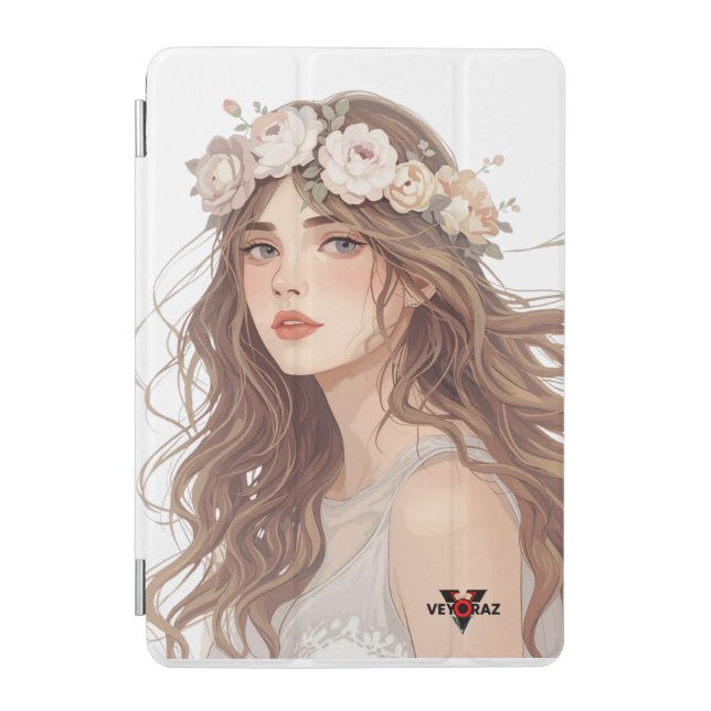 Beautiful Floral Anime Girl – Soft Pastel Aesthe iPad Mini Cover (Front)