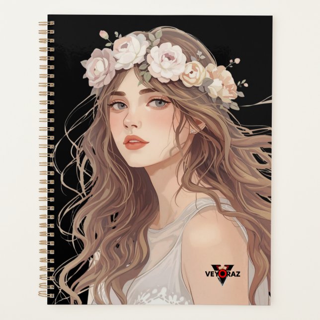 Beautiful Floral Anime Girl – Soft Pastel Aesthe Planner (Front)