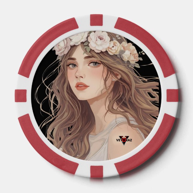 Beautiful Floral Anime Girl – Soft Pastel Aesthe Poker Chips (Front)
