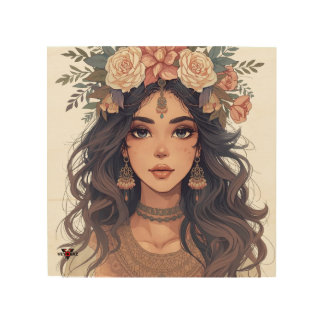 Beautiful Floral Anime Girl – Soft Pastel Aesthe Wood Wall Art