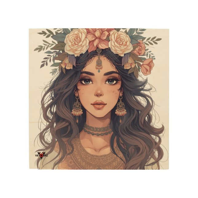 Beautiful Floral Anime Girl – Soft Pastel Aesthe Wood Wall Art (Front)
