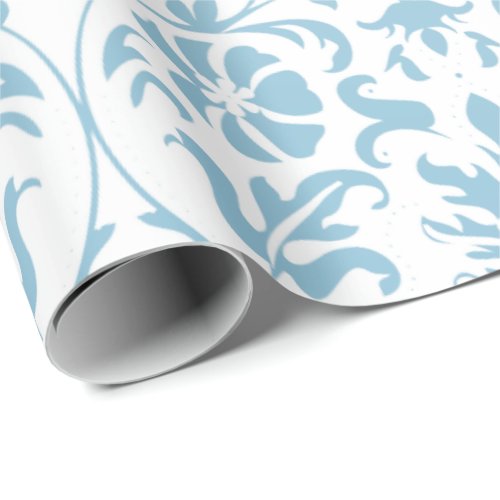 Beautiful Floral Aqua and White Damask Design Wrapping Paper