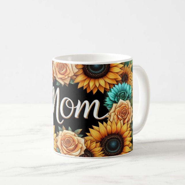 Beautiful Floral Arrangement With "Mom"  Coffee Mug (Front Right)