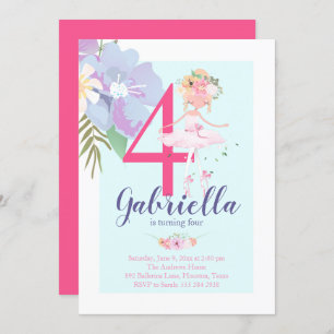 Beautiful Floral Ballerina Birthday Invitation